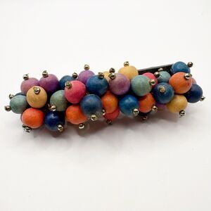 Vintage Colorful Wood Beaded Hair Barrette 80s Big Long Hair Clip Retro